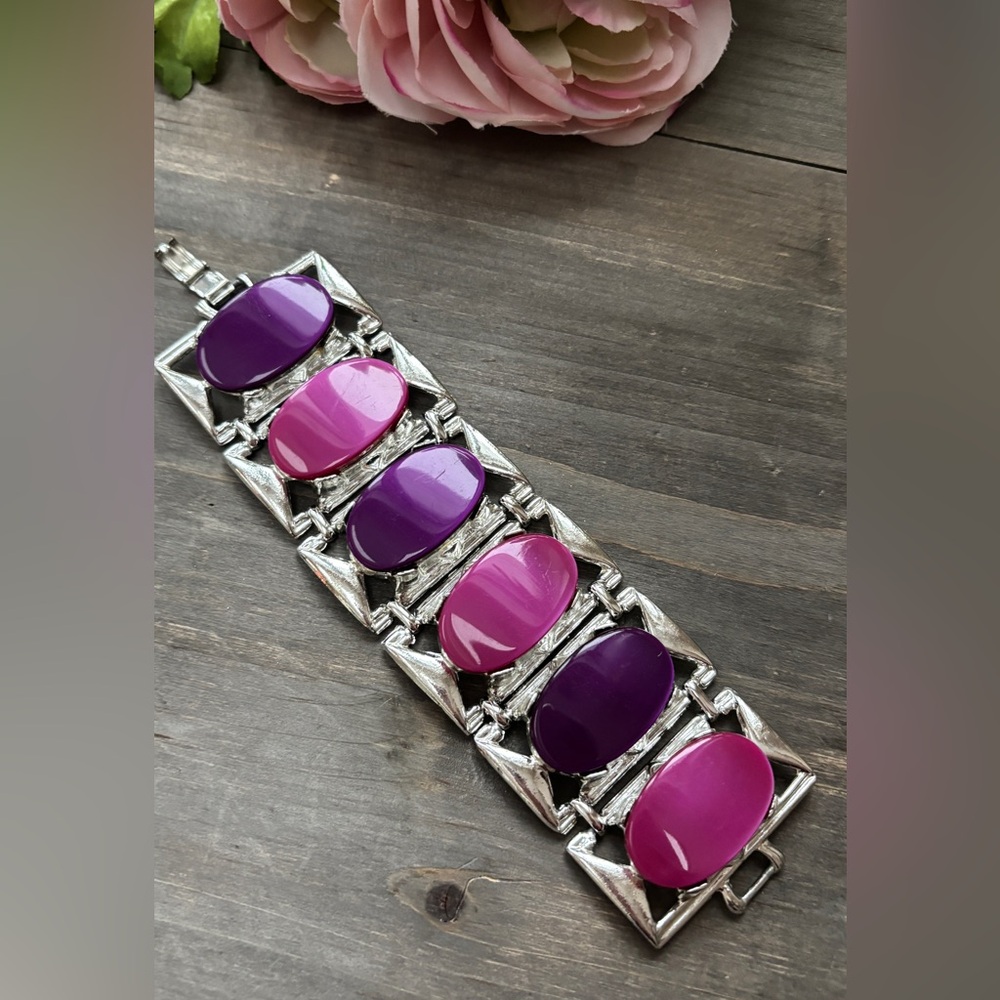 1960s PAM (Pamoli) purple/plum silver link bracelet